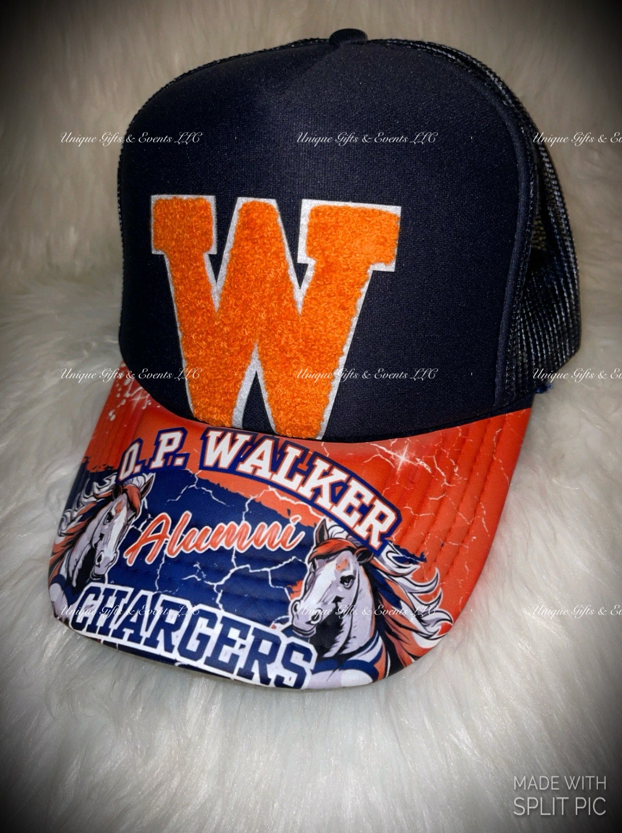 NAVY BLUE TRUCKER HAT “W” & DESIGNER BRIM