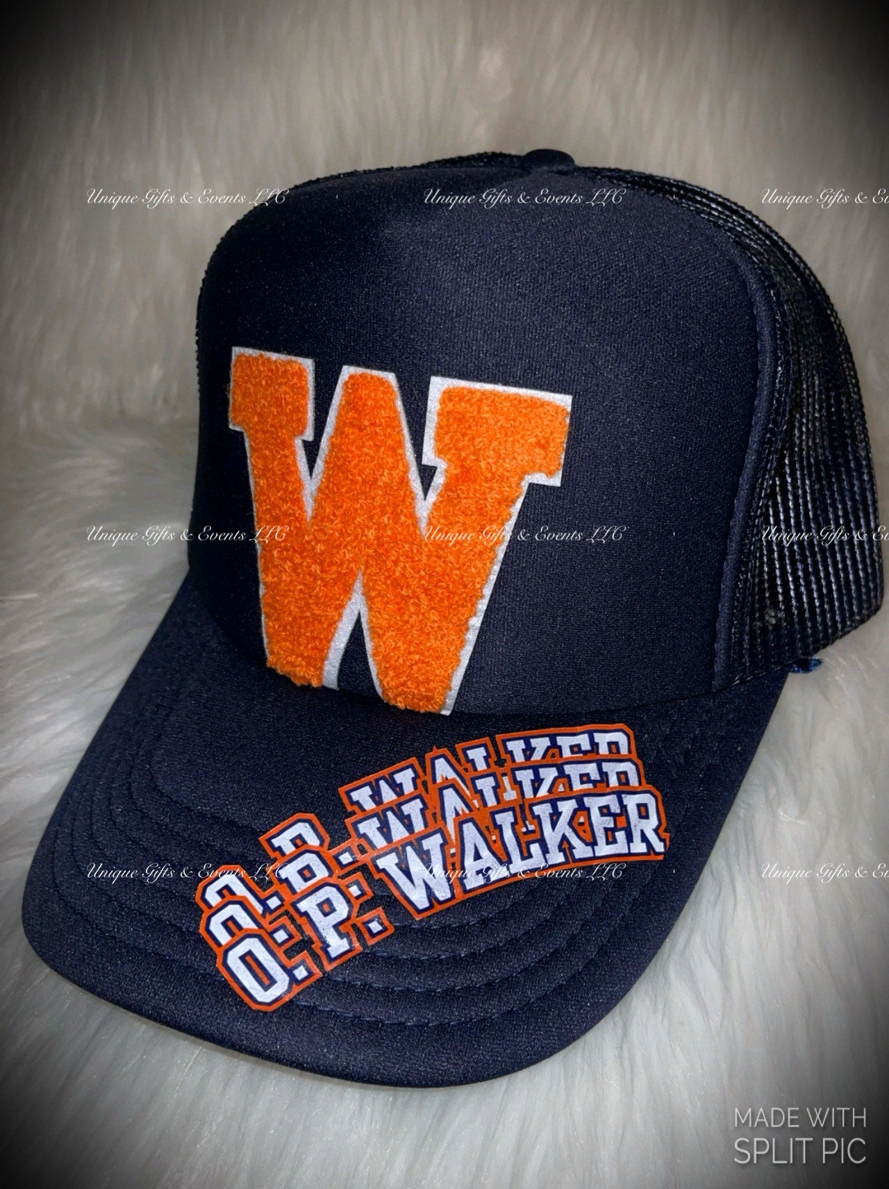 NAVY BLUE TRUCKER HAT “W” & SCHOOL NAME