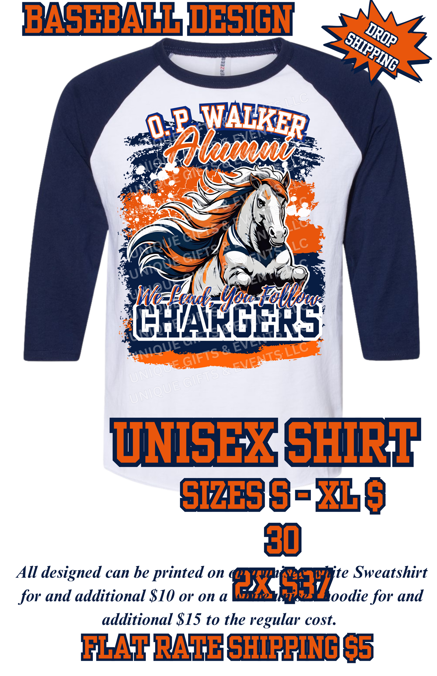 We Lead, You Follow – Alumni Baseball Tee (WHITE/BLUE QUARTER SLEEVES) UNISEX, Hoodie & Sweatshirt