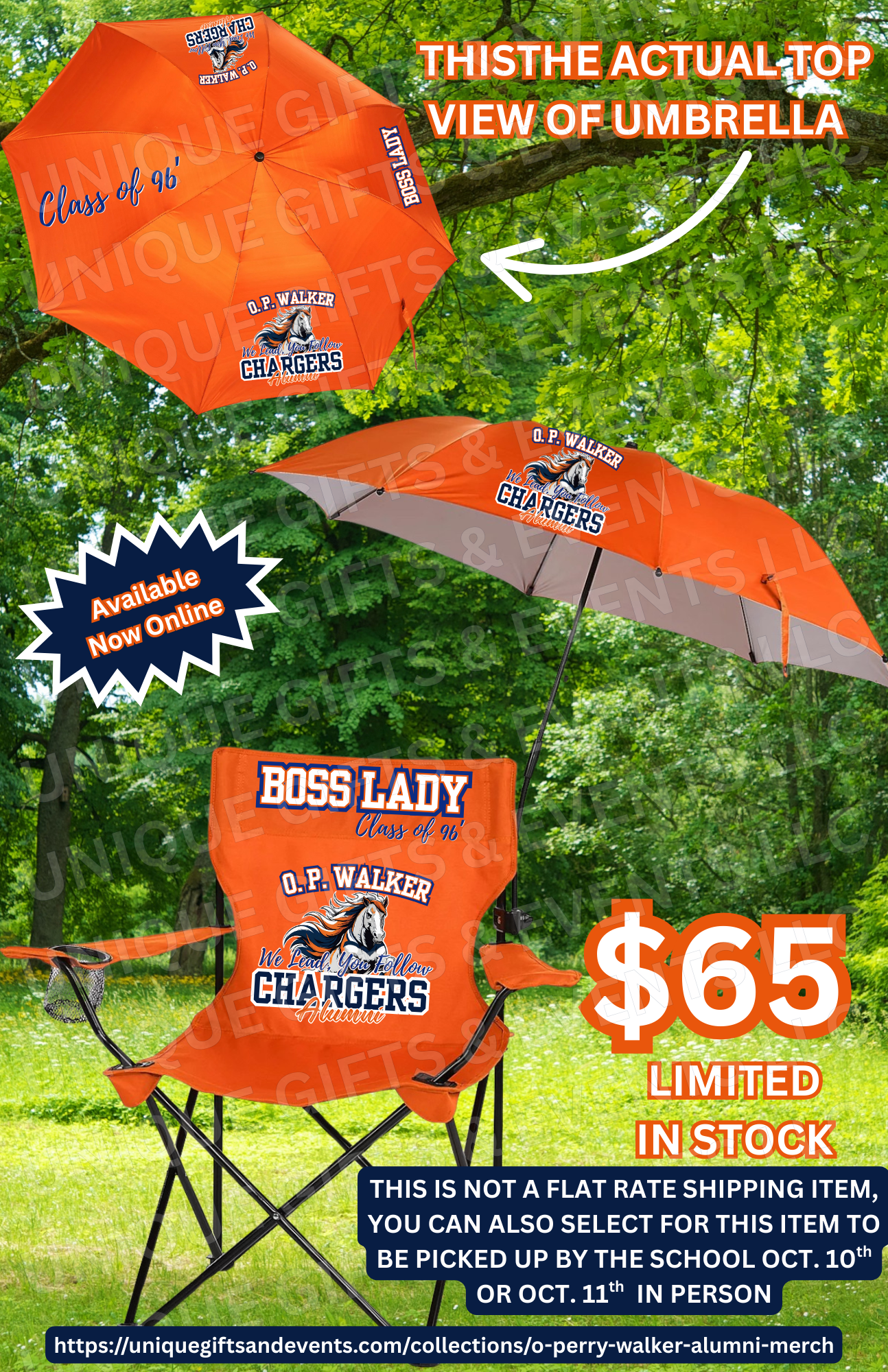 O. Perry Walker Alumni Custom Arm Chairs w/ Detachable Umbrella