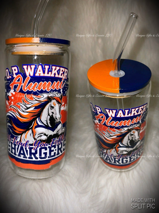 GLASS CAN WITH BAMBOO LID & GLASS STRAW