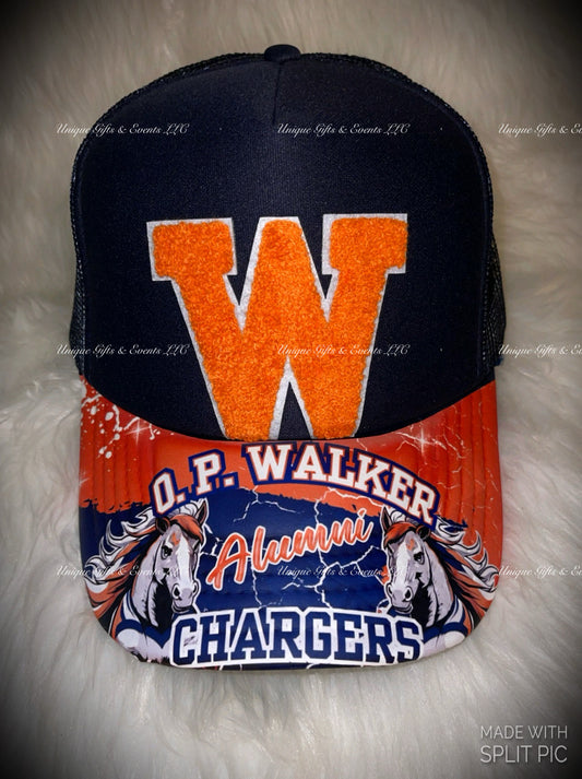NAVY BLUE TRUCKER HAT “W” & DESIGNER BRIM