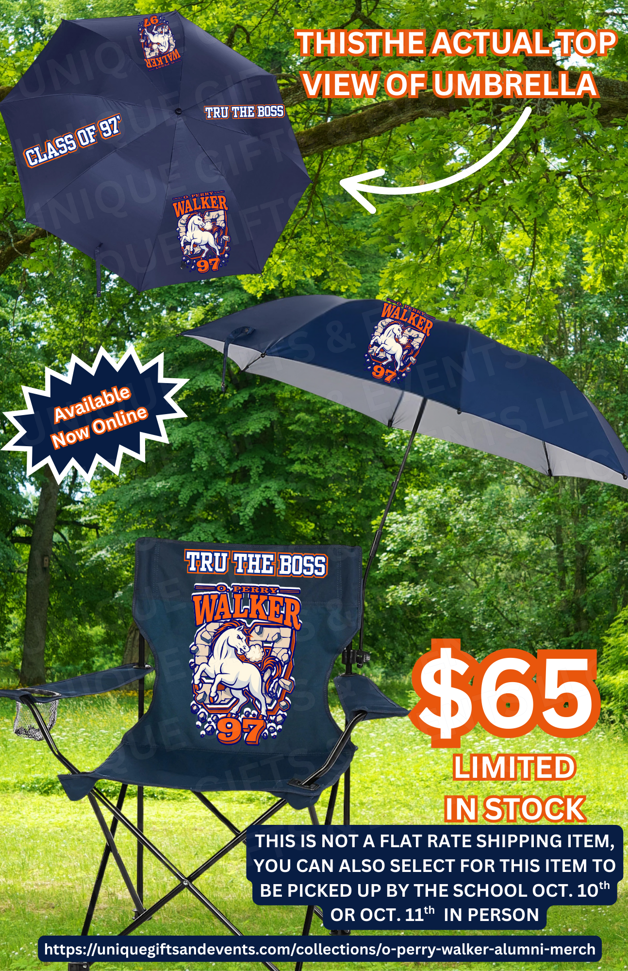 CLASS OF 97’ DESIGN ONLY ———O. Perry Walker Alumni Custom Arm Chairs w/ Detachable Umbrella